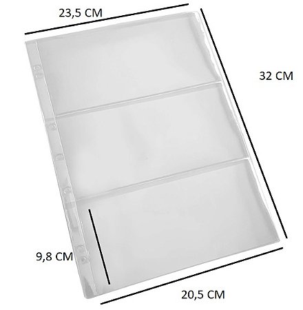 Folhas para 3 Cédulas em Acetato Rígida - 3 Cédulas