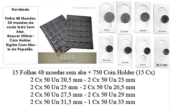 Folha para Moedas em PVC - 20 Divisões Com ABA