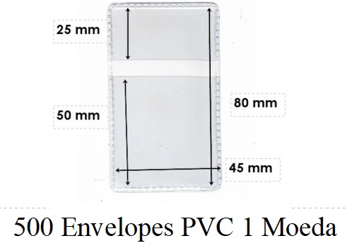 500 Envelopes PVC 1 Moeda 8 x 4.5 Cm