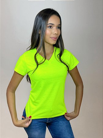 BABY LOOK VERDE LIMÃO FLORESCENTE GOLA V