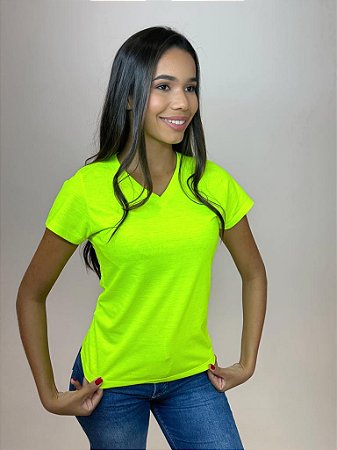 BABY LOOK VERDE LIMÃO GOLA V FLORESCENTE