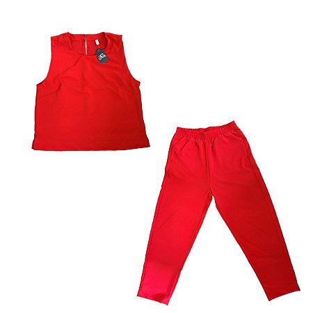 CONJUNTO MALHA CREPE VERMELHO TOMATE