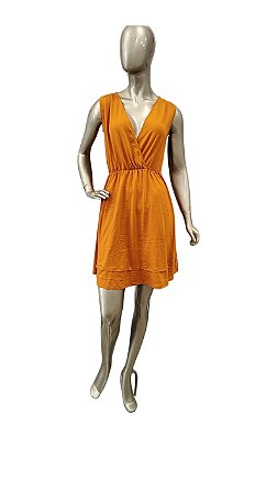 VESTIDO DECOTE V VISCOLYCRA MOSTARDA - 93% VISCOSE 07% ELASTANO