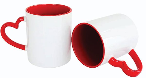Caneca alça de coração vermelha
