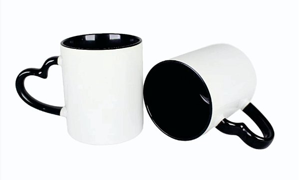 Caneca alça de coração preto