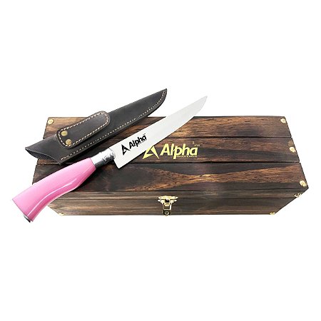 Kit Faca Artesanal Rosa Cabo Resina - 07 Polegadas - Personalizado