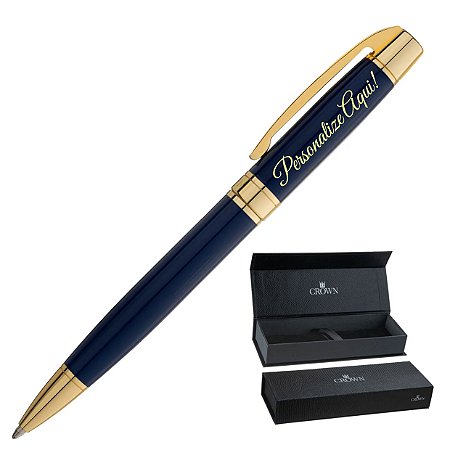 Caneta Crown Master Gold Azul - Personalizada