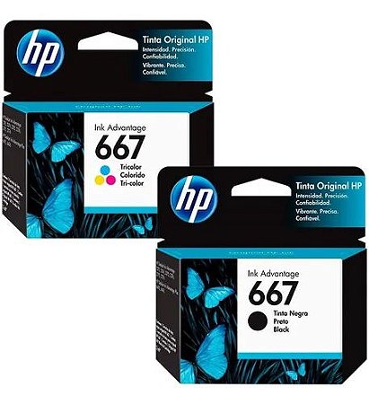 KIT C/ 2 CARTUCHO HP 667 BK E 667 COLOR, 1 DE CADA COR