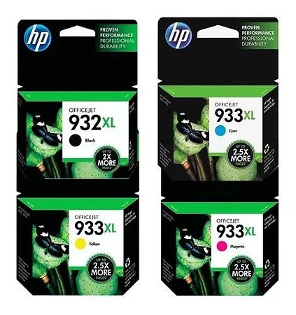 KIT C/ 4 CARTUCHOS HP REF. 932 XL BK, 933XL YELLOW, 933XL CIAN, 933XL MAG.