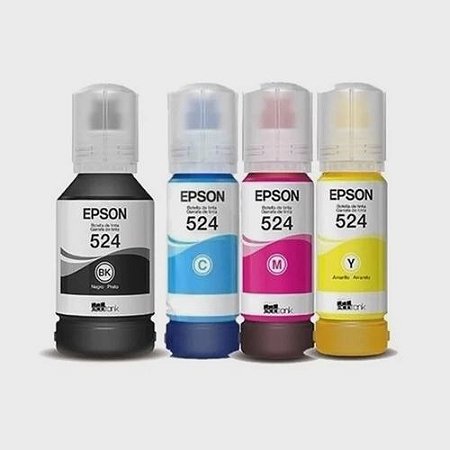 KIT REFIL DE TINTA DA EPSON T524 C/ 4 CORES BLACK, MAGENTA, AMARELO E AZUL