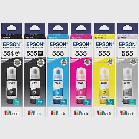 KIT REFIL 555 EPSON ECOTANK L8160/L8180 6 un T554 e T555 original