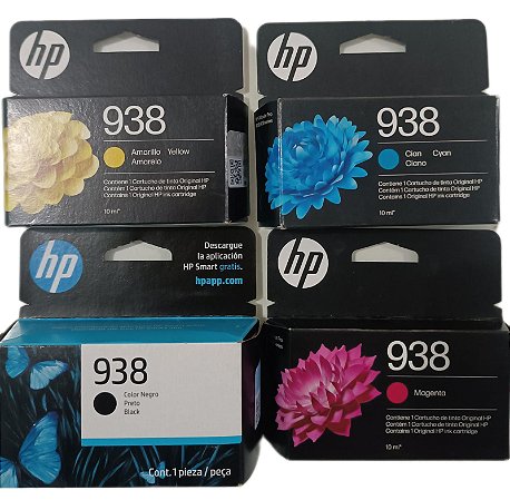 Kit Cartucho Hp 938 P/ 9110 9130 9730 4 CORES PRETO 28,5ML Y,M,C 10ML