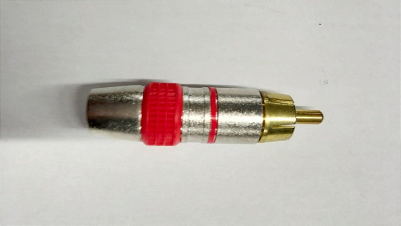 Conector RCA macho vermelho com ponta dourada