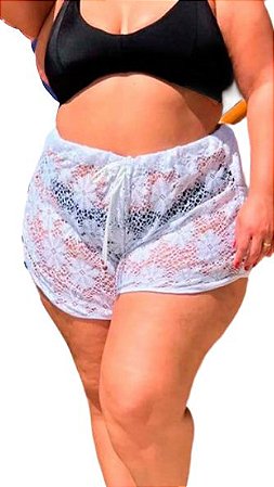 Shorts Curto Praia Plus Size De Renda Arrastão