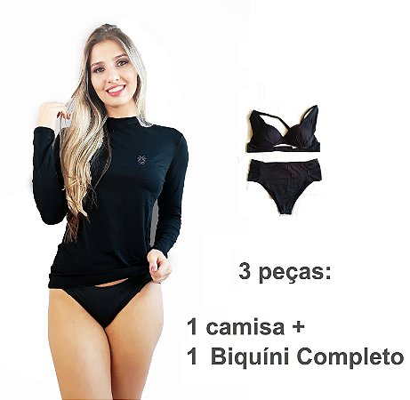 Conjunto Verão Biquini Completo+ 1 Blusa Proteçao Solar Uv50 Praia (3 peças)