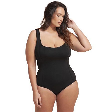 Maio Plus Size Sem Bojo Conforto Praia Piscina Natação Liso Preto do 48 ao 52
