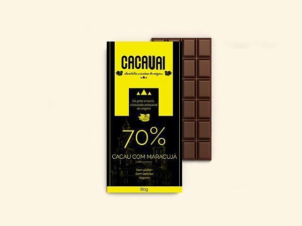 Barra de chocolate 70% cacau com maracujá 80g