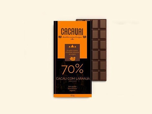 Barra de chocolate 70% cacau com laranja 80g