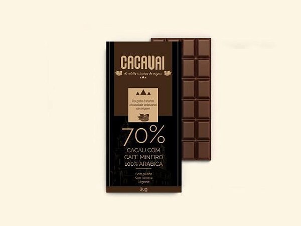 Barra de chocolate 70% cacau com café 20g