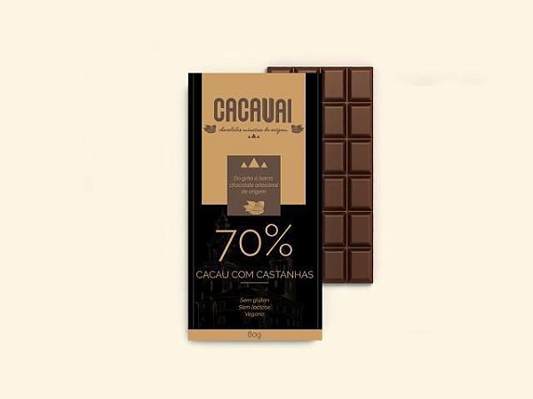 Barra de chocolate 70% cacau com castanha 80g
