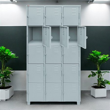 Roupeiro de Aço para Vestiário 15 Portas Pequenas FT