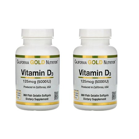 KIT 2x Vitamina D3, 125 mcg (5.000 UI), Gold Nutrition 360 C