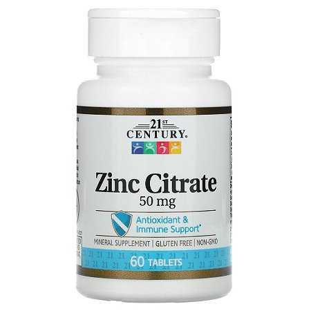 Citrato de Zinco,  50 mg, 21st Century, 60 caps, Importado