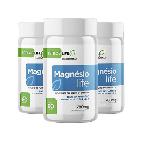 Kit 3 Magnésio Life, Vitaminas B, C e Zinco 60 Cápsulas