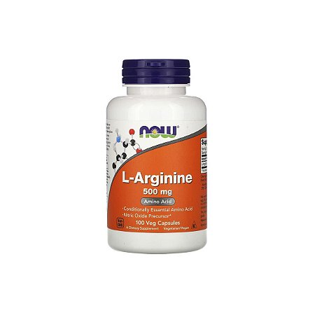 L-Arginina, 500 mg, NOW Foods, 100 Cápsulas Vegetais