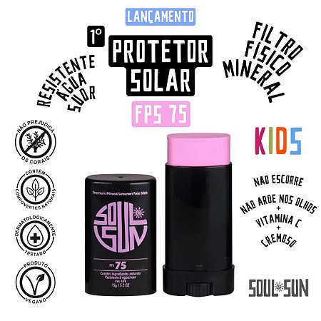 [FPS 75] PROTETOR SOLAR MINERAL COLOR FPS75 FACIAL FÍSICO EM BASTÃO SOUL SUN® PINK / BLUE