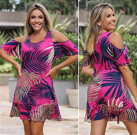 vestido curto ombro vazado