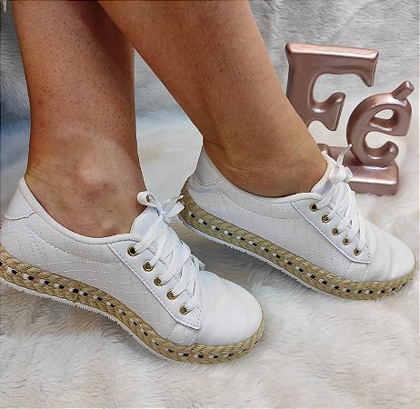 Tênis branco solado de corda - Belos Pés Calçados