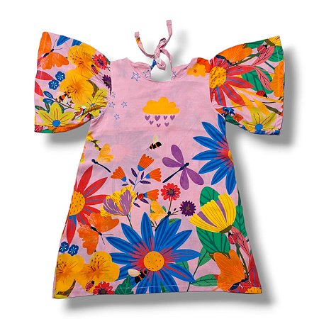 Vestido Viscose Estampa Digital e Manga Borboleta Watering With Love