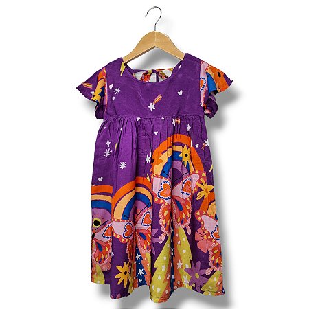 Vestido Viscose Estampa Digital e Laço nas Costas Arco de Borboletas