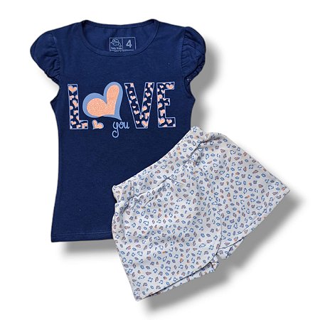 Conjunto Blusa Princesa e Short-Saia Love You