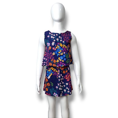Conjunto de Viscose com short-saia Florzinhas