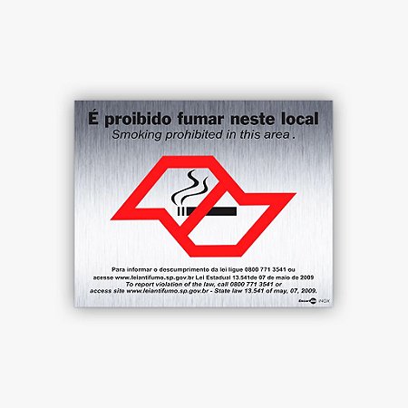 Placa em Aço INOX É Proibido Fumar Neste Local
