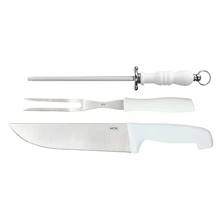 Kit do Assador Faca, Garfo e Chaira Mor