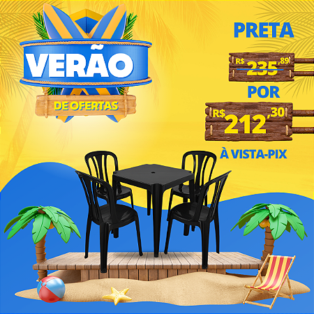 Conjunto Mesa com Quatro Cadeiras Arcos Preto