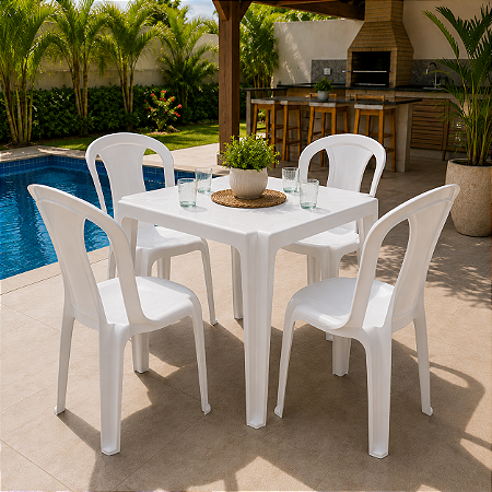 Conjunto Mesa com Quatro Cadeiras Veneza Branco