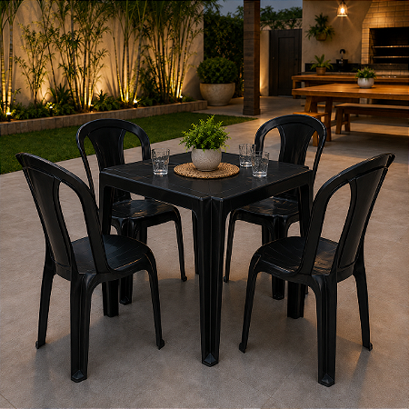 Conjunto Mesa com Quatro Cadeiras Veneza Preta