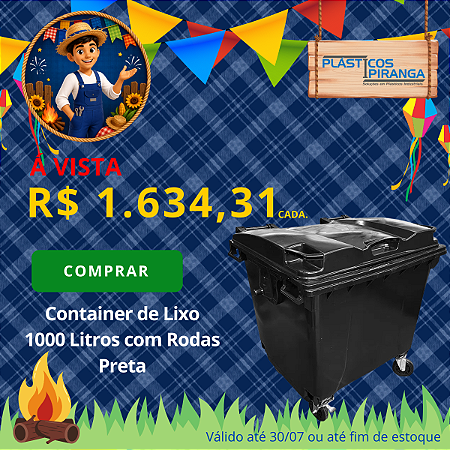 Container de Lixo 1000 Litros com Rodas e Tampa Plástico Reforçado Industrial
