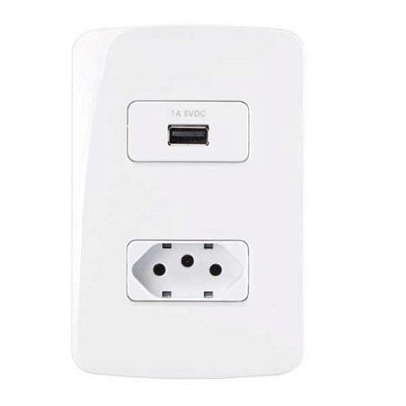 Linha B3 – Conjunto 4×2” – 1 tomada carregador USB 1A bivolt + 1 tomada 2P+T 10A 250V~