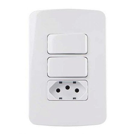 Linha B3 – Conjunto 4×2” – 2 Interruptores paralelos 10A 250V~ + 1 tomada 2P+T 10A 250V~