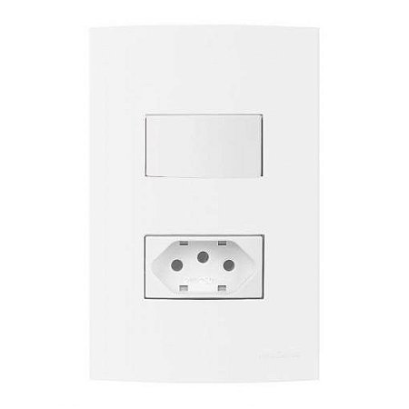 Linha Clean – Conjunto 1 Interruptor Simples 10A 250V~ + 1 Tomada 2P+T 20A 250V~ – Branco