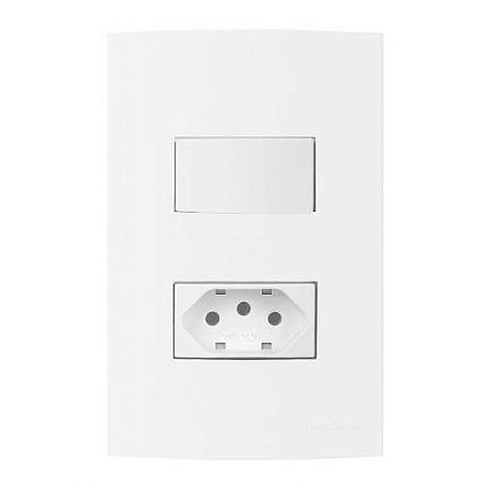 Linha Clean Branco – Conjunto 1 Interruptor Simples 10A 250V~ + 1 Tomada 2P+T 10A 250V~ – Branco