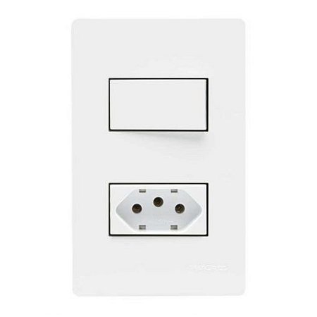 Linha Infiniti – Conjuntos 4×2” 1 interruptor paralelo 10A 250V~ + 1 tomada 2P+T 10A 250V~ – Branco