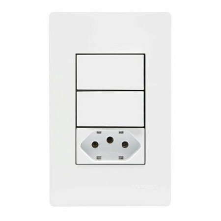 Linha Infiniti – Conjuntos 4×2” 2 interruptores paralelos 10A 250V~ + 1 tomada 2P+T 10A 250V~ – Branco