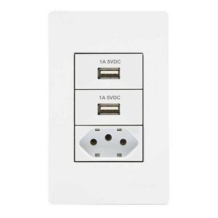 Linha Infiniti – Conjuntos 4×2” 2 tomadas carregador USB 1A bivolt + 1 tomada 2P+T 10A 250V~ – Branco