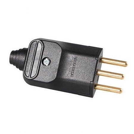 Plugue desmontável 2P+T 180º de 10A com prensa cabos – Preto